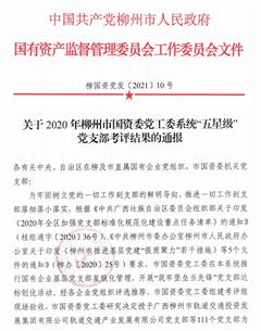 公司兩個黨支部獲柳州市國資委黨工委系統(tǒng)榮譽(yù)